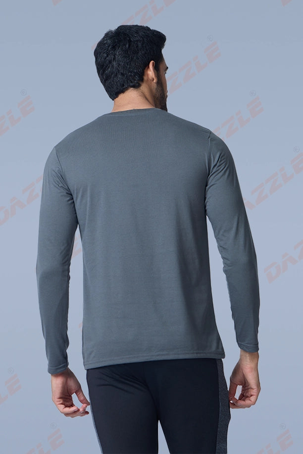 ROUND NECK FULL SLEEVES T- SHIRT - DARK GREY