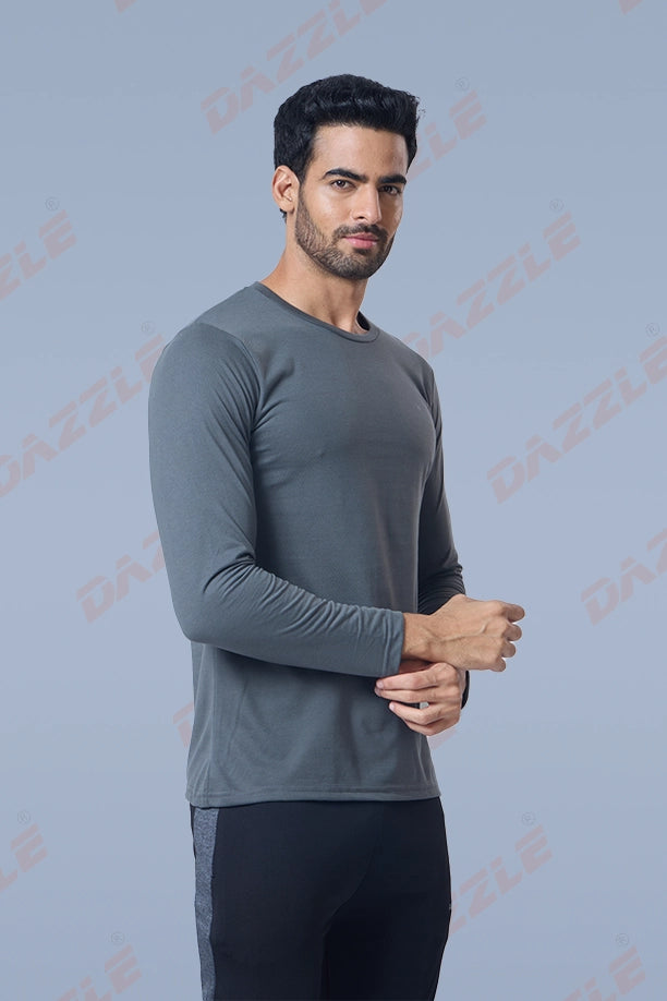 ROUND NECK FULL SLEEVES T- SHIRT - DARK GREY