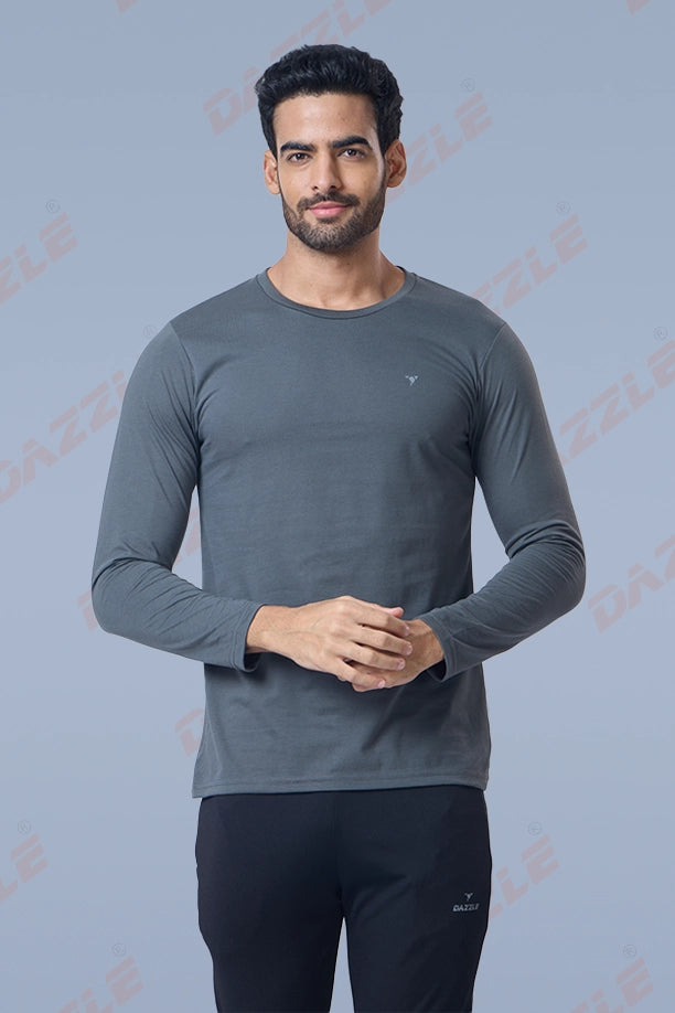 ROUND NECK FULL SLEEVES T- SHIRT - DARK GREY