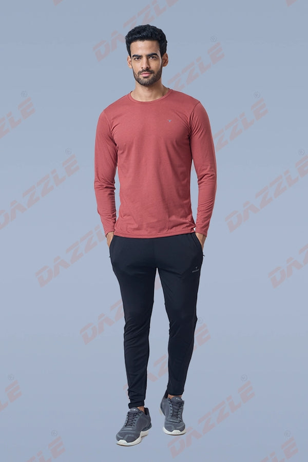 ROUND NECK FULL SLEEVES T- SHIRT - BRICK RED