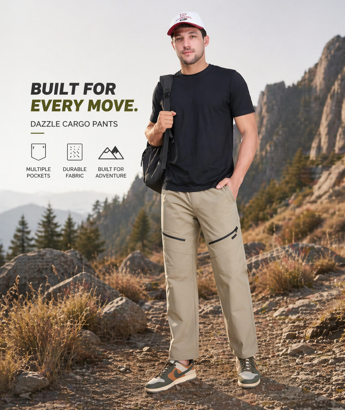 Men’s cargo trousers with smart fit and utility pockets for everyday wear