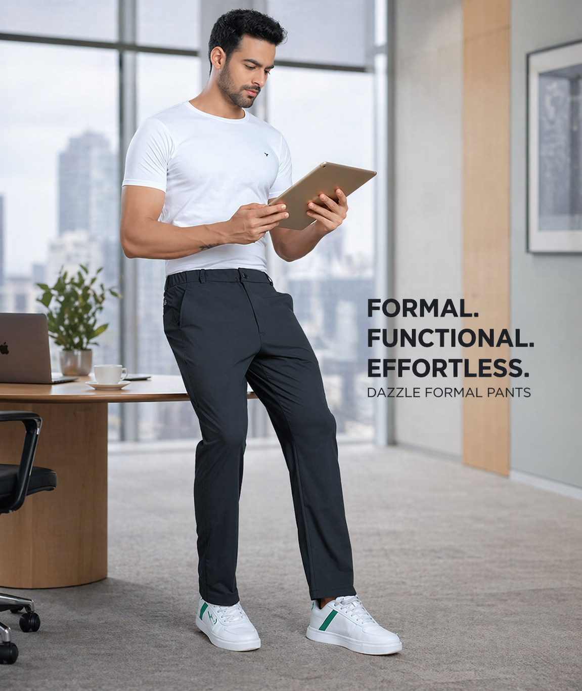 Men’s formal trousers with smart fit and stretch comfort for office wear