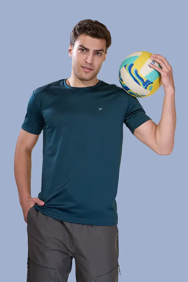 BUTTER LYCRA R-NECK T-SHIRT - BOTTLE GREEN