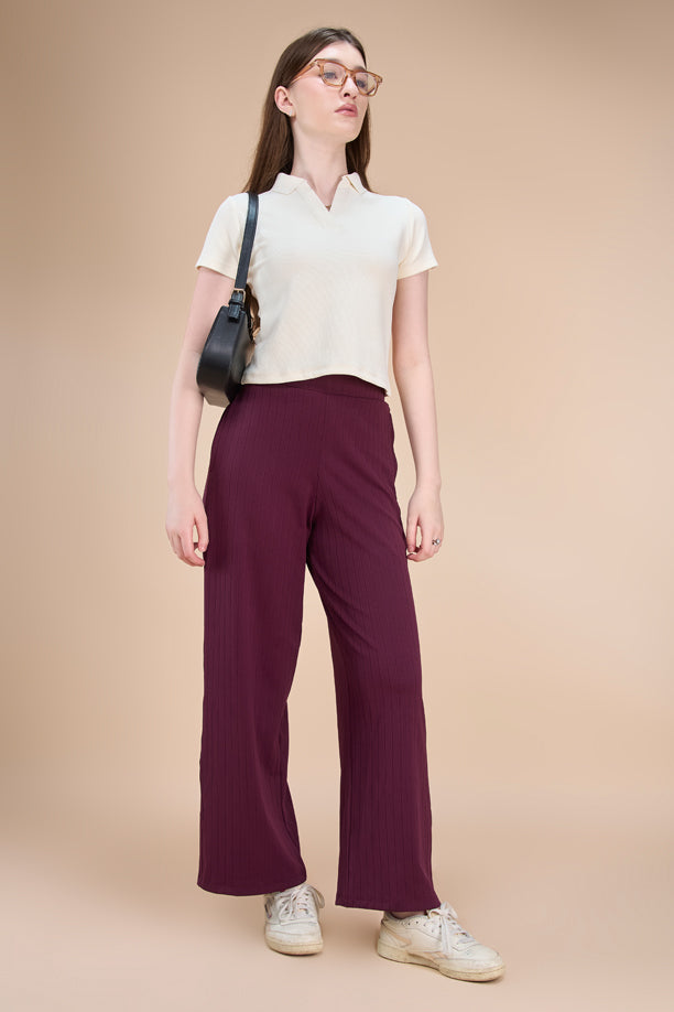 Women Textured Wide Leg Pants with COTEX