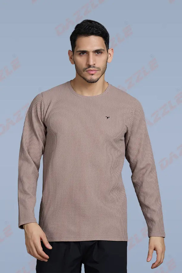 BOOST ROUND NECK FULL SLEEVE T SHIRT - LIGHT BROWN