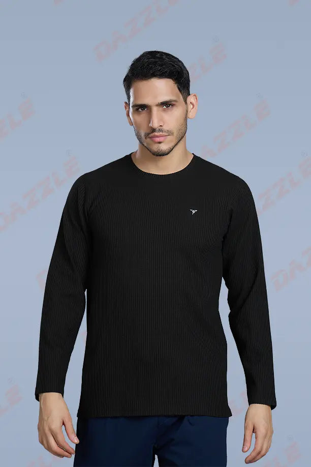BOOST ROUND NECK FULL SLEEVE T SHIRT - BLACK