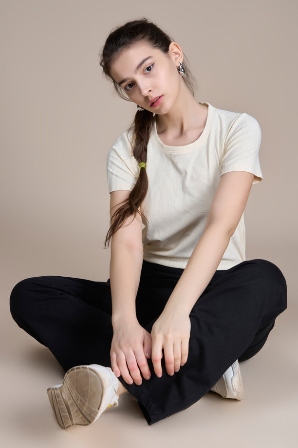 Women Textured Regular Fit Round Neck T-shirt with COOLEX