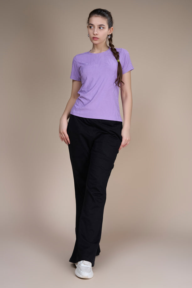 Women Textured Regular Fit Round Neck T-shirt with COOLEX