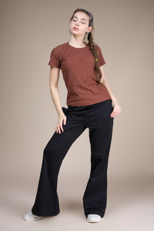 Women Textured Regular Fit Round Neck T-shirt with COOLEX