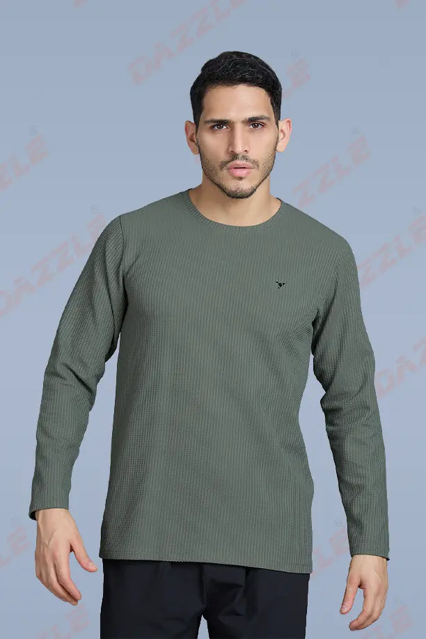 BOOST ROUND NECK FULL SLEEVE T SHIRT - SMOCKY OLIVE