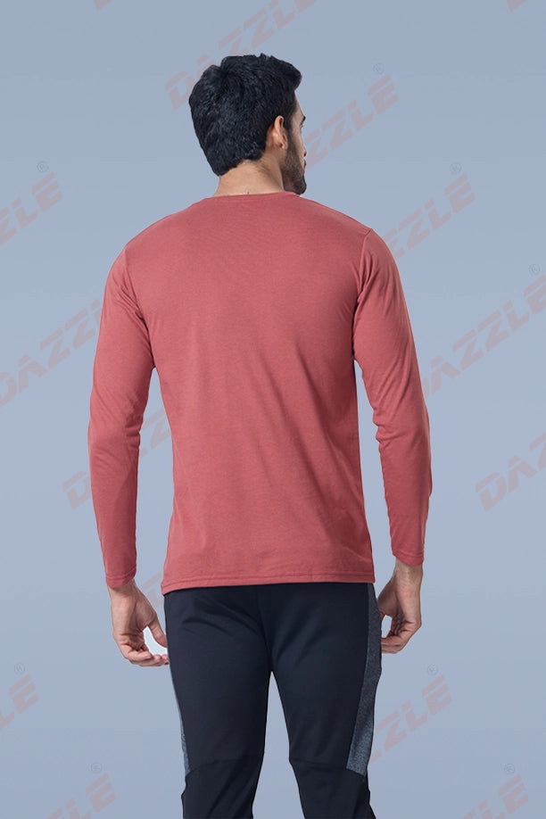 ROUND NECK FULL SLEEVES T- SHIRT - BRICK RED