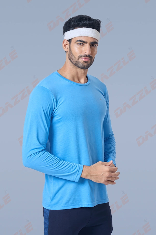 ROUND NECK FULL SLEEVES T- SHIRT - SKY BLUE