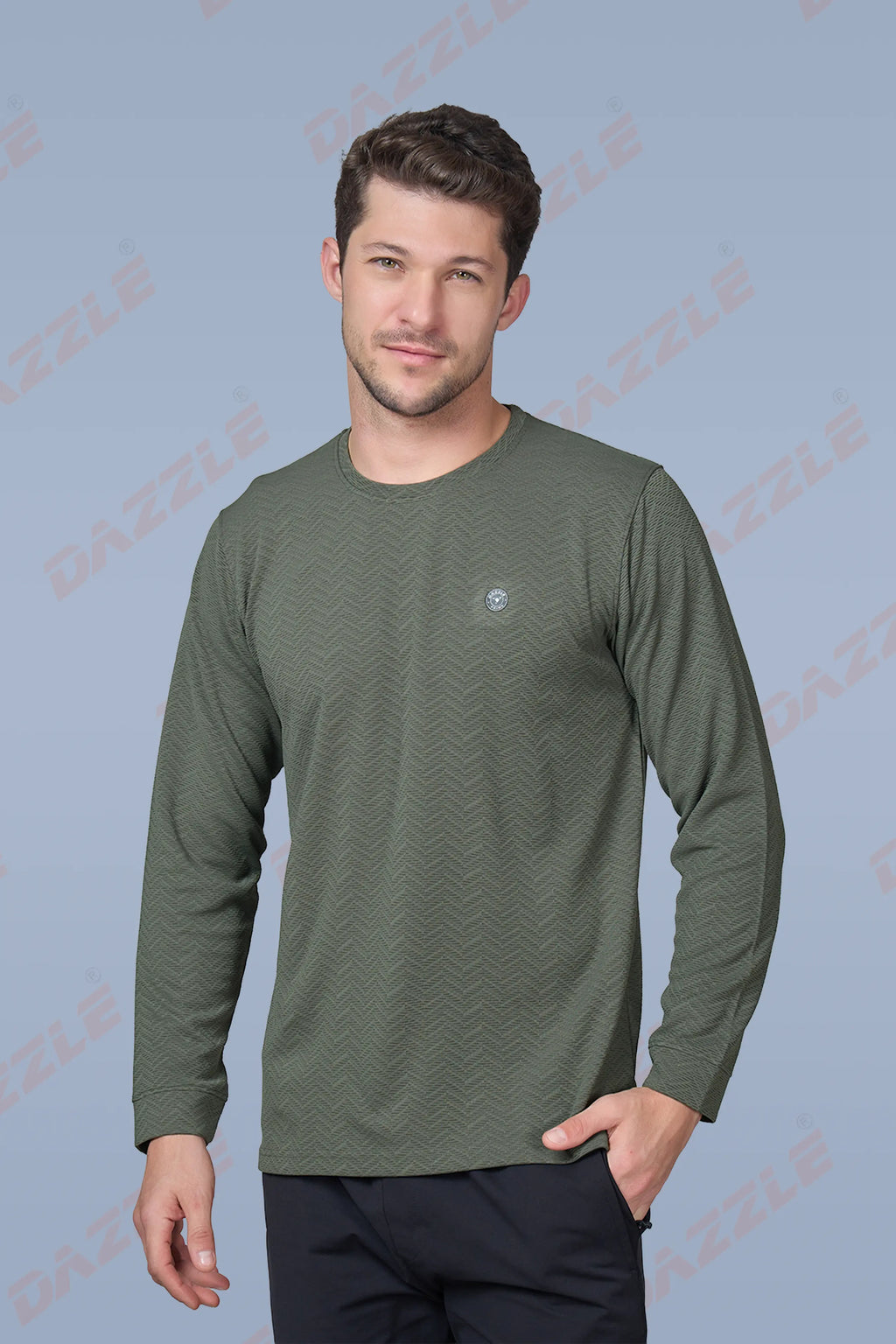 WAVE FULL SLEEVE TSHIRT- OLIVE GREEN