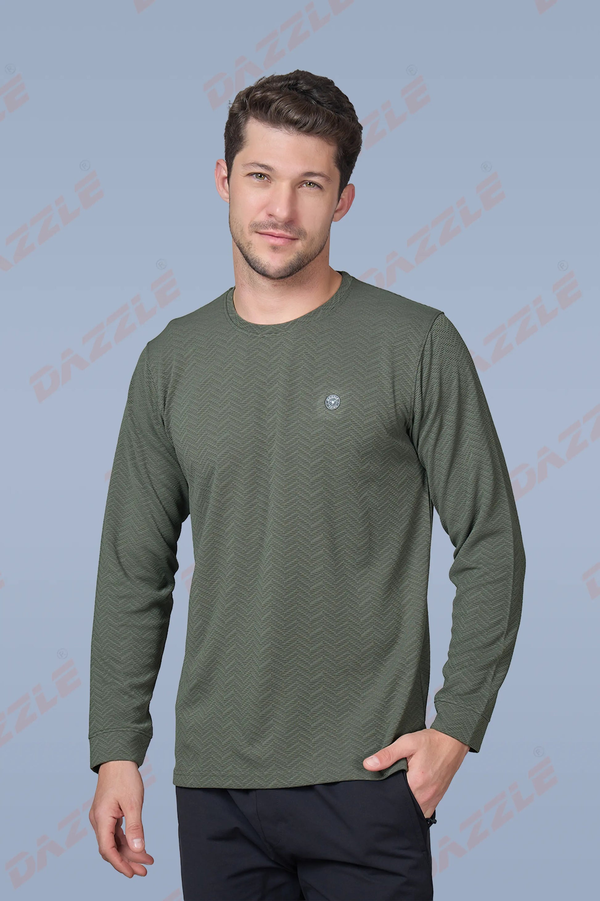 WAVE FULL SLEEVE TSHIRT- OLIVE GREEN