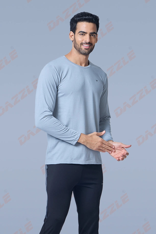 ROUND NECK FULL SLEEVES T- SHIRT - MEDIUM GREY