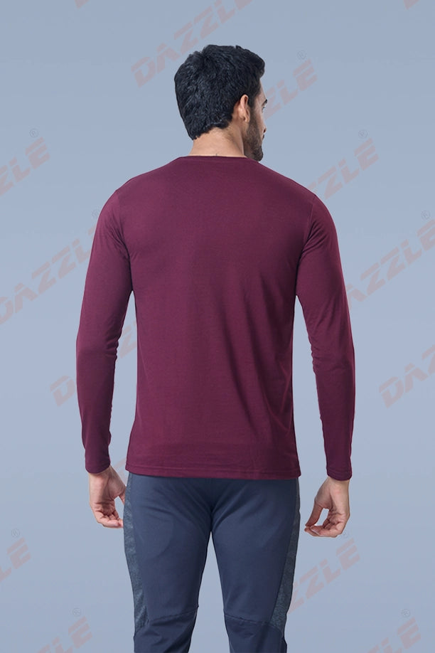 ROUND NECK FULL SLEEVES T- SHIRT - ITALIAN PLUM