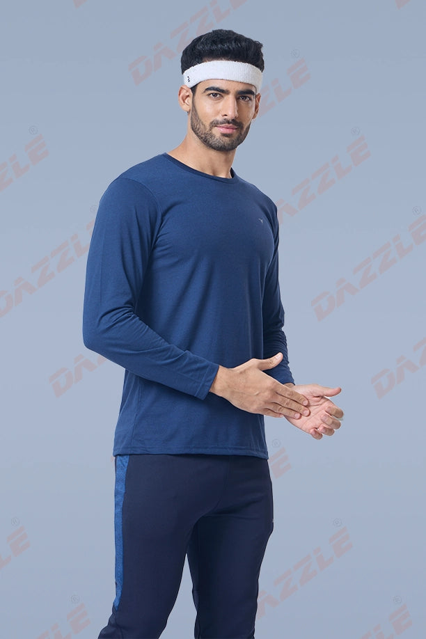 ROUND NECK FULL SLEEVES T- SHIRT - NAVY BLUE