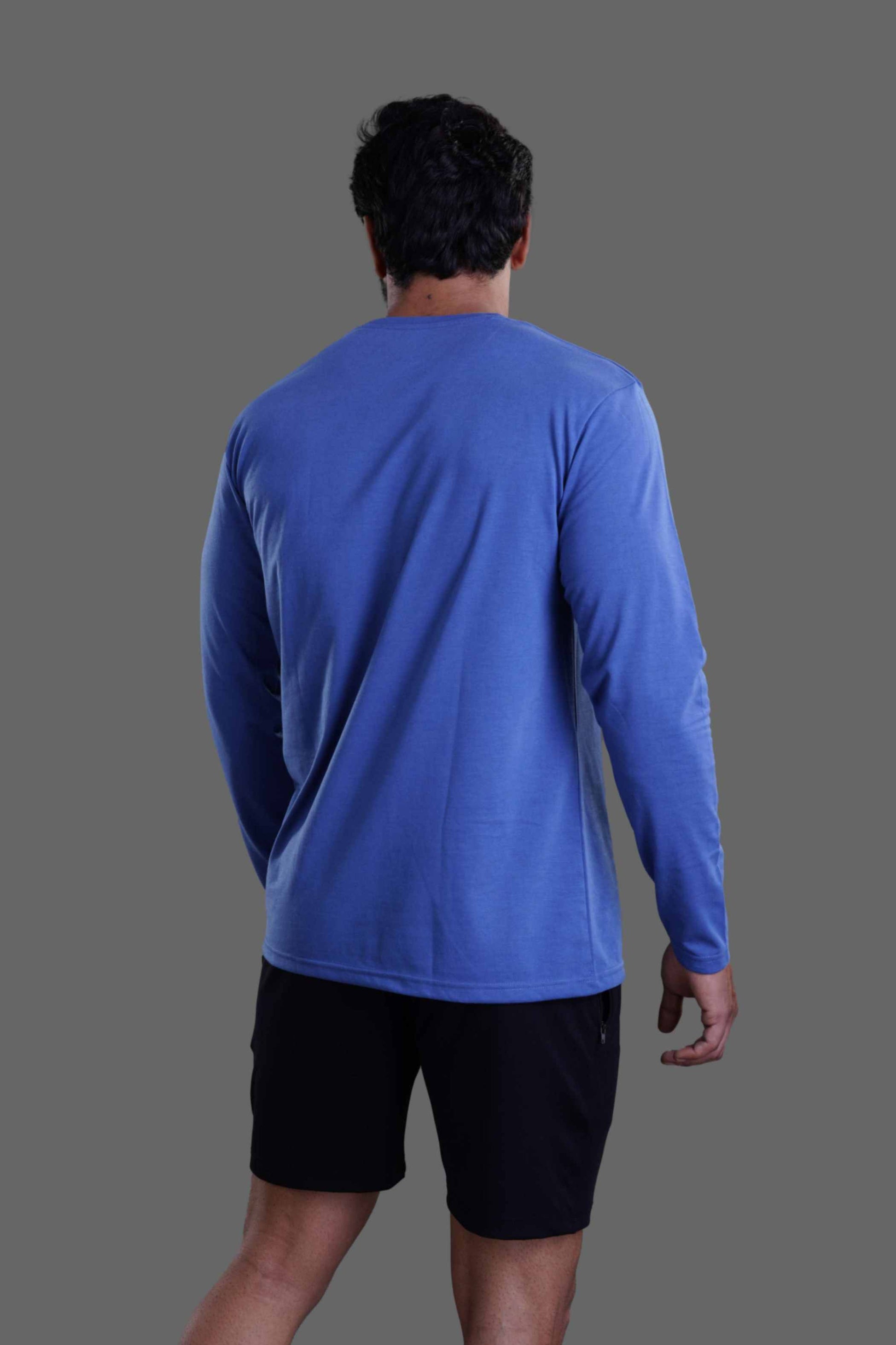 ROUND NECK FULL SLEEVES T- SHIRT - BLUE GREY