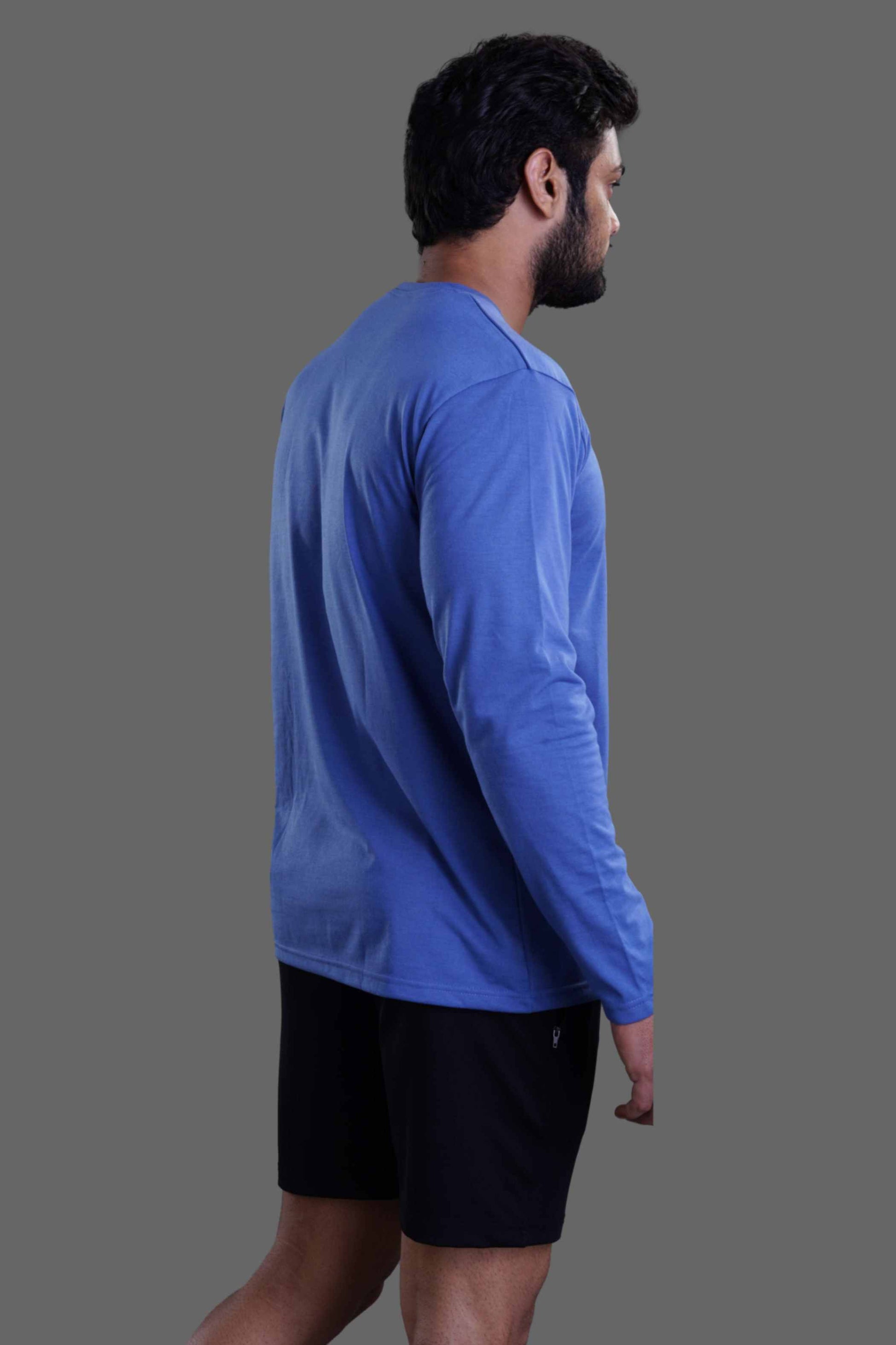 ROUND NECK FULL SLEEVES T- SHIRT - BLUE GREY