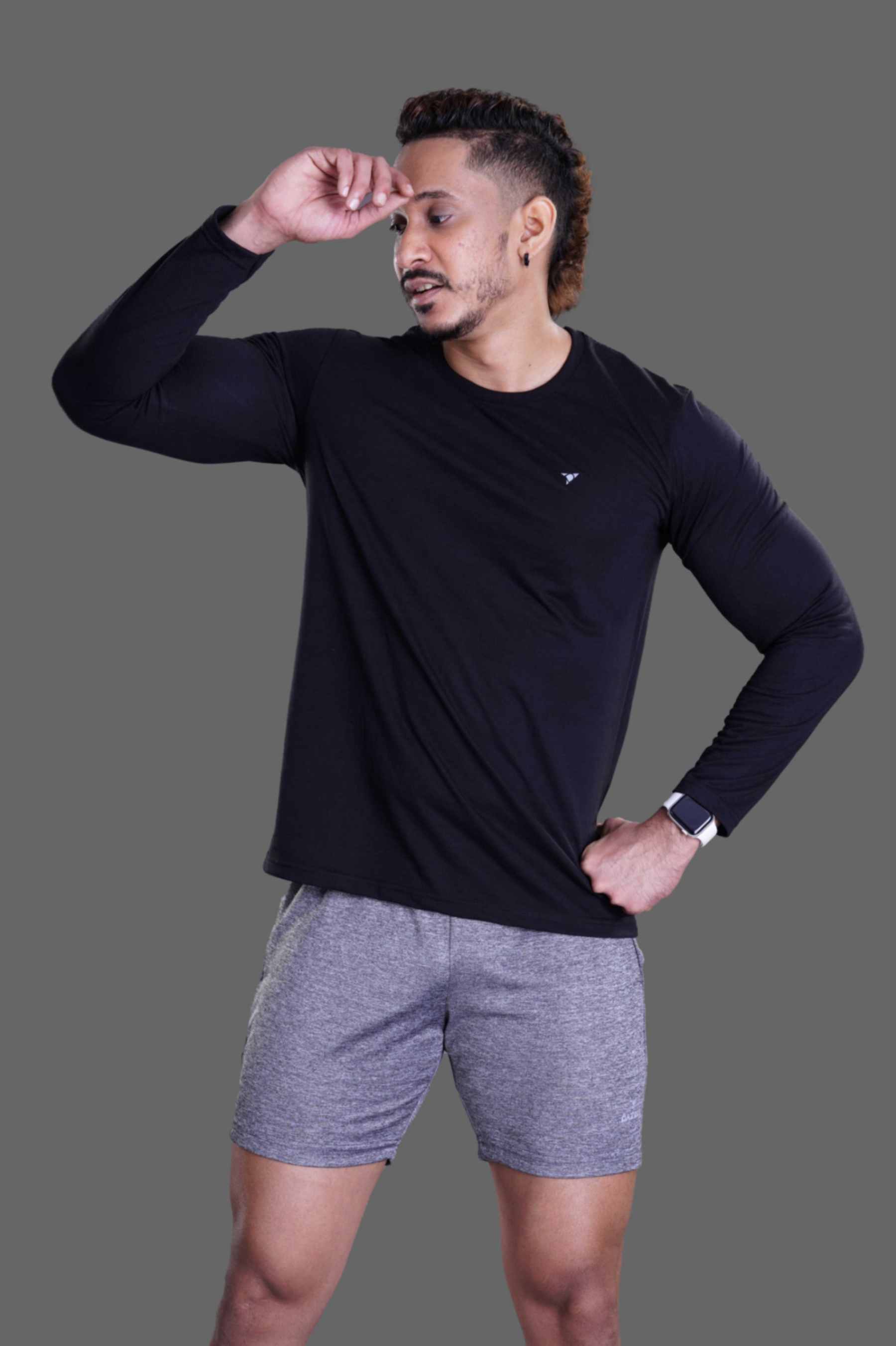ROUND NECK T-SHIRT FULL SLEEVE (PC) - BLACK