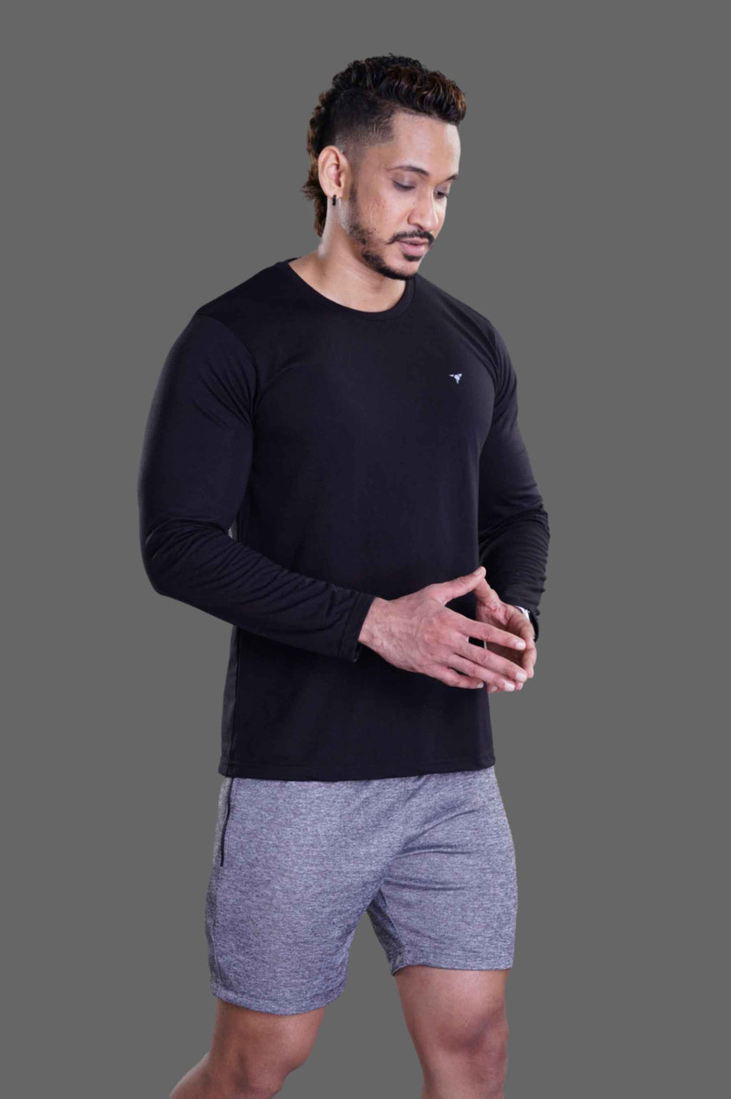 ROUND NECK T-SHIRT FULL SLEEVE (PC) - BLACK