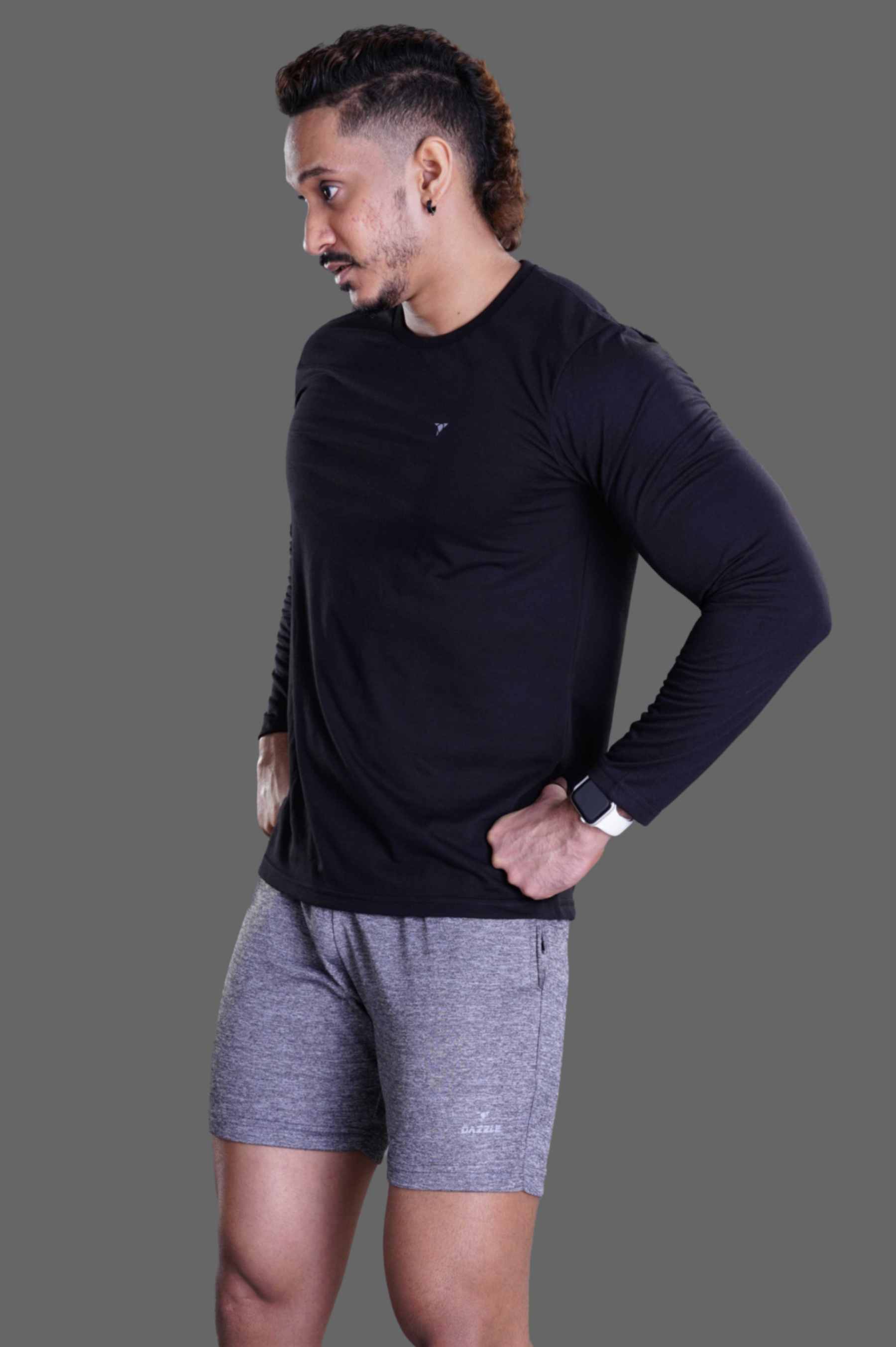 ROUND NECK T-SHIRT FULL SLEEVE (PC) - BLACK