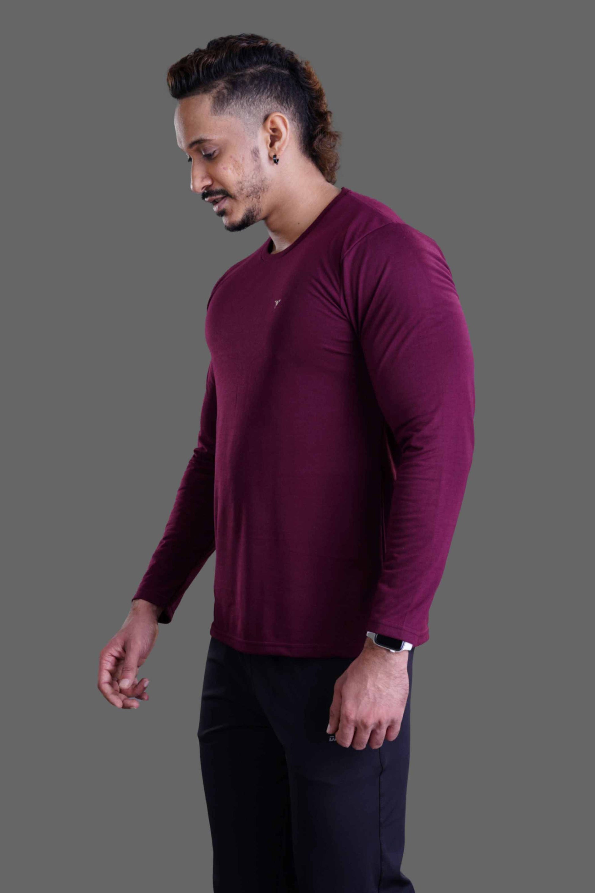 ROUND NECK FULL SLEEVES T- SHIRT - ITALIAN PLUM