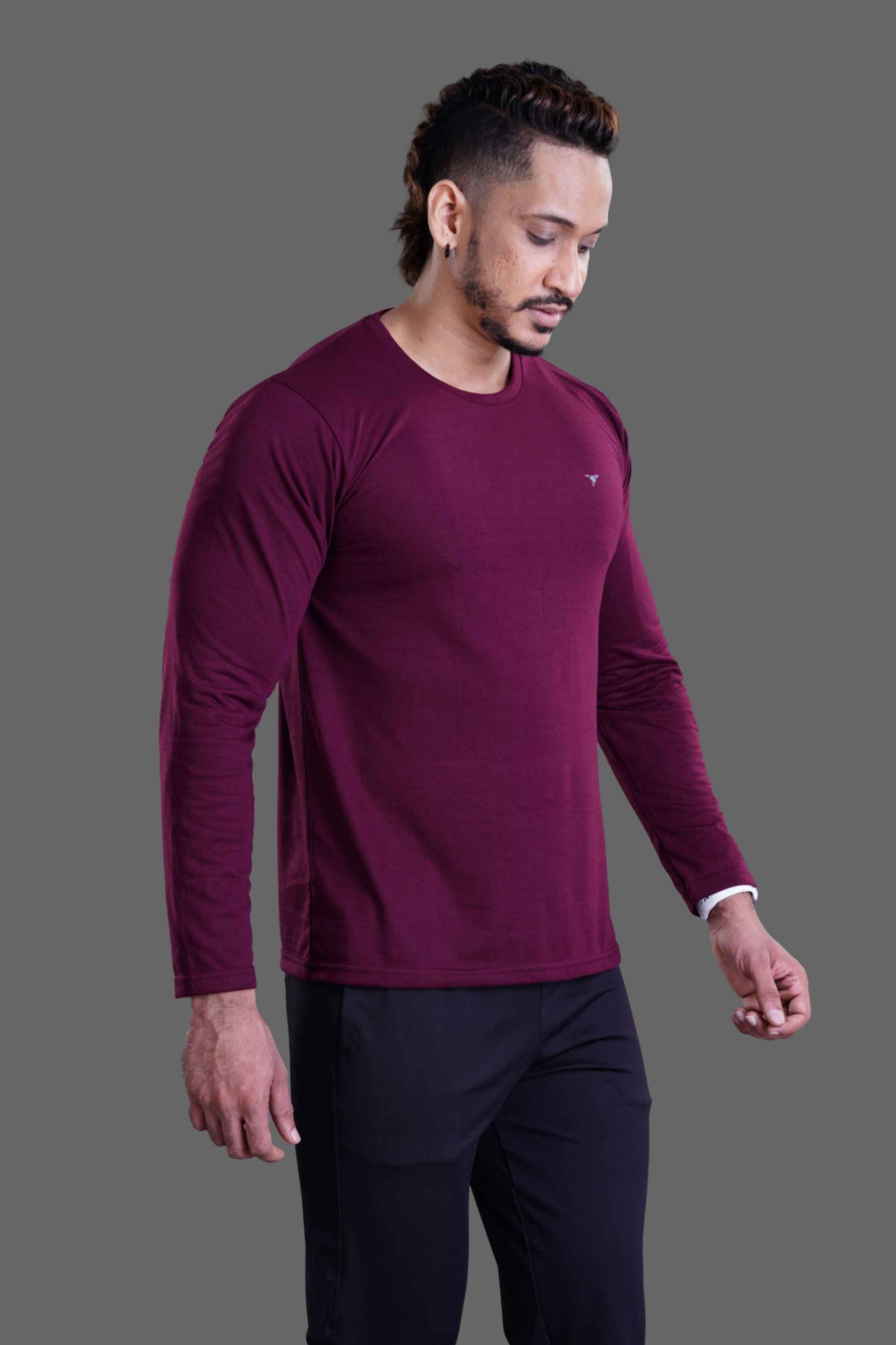 ROUND NECK FULL SLEEVES T- SHIRT - ITALIAN PLUM
