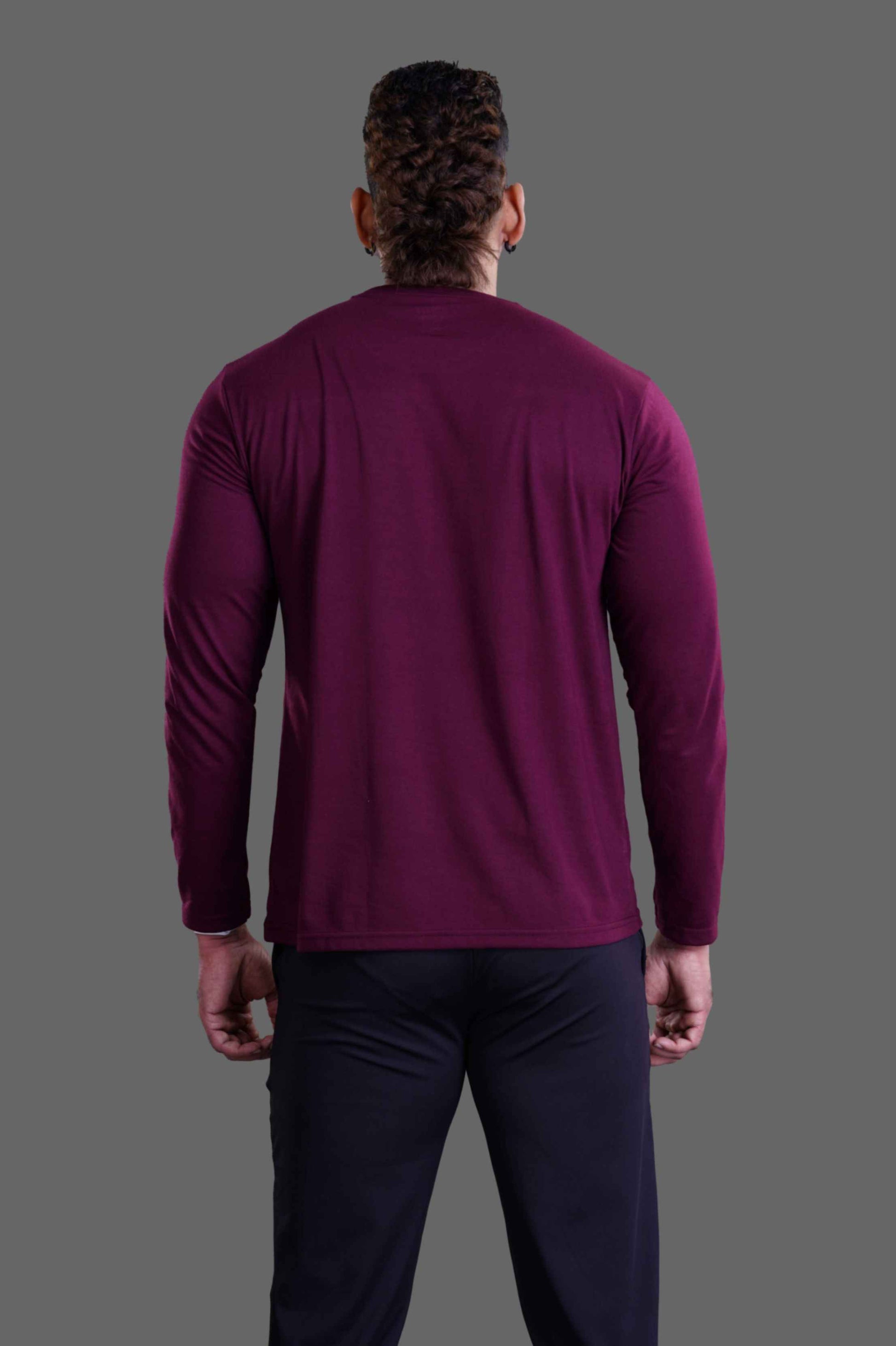 ROUND NECK FULL SLEEVES T- SHIRT - ITALIAN PLUM