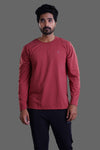ROUND NECK FULL SLEEVES T- SHIRT - BRICK RED
