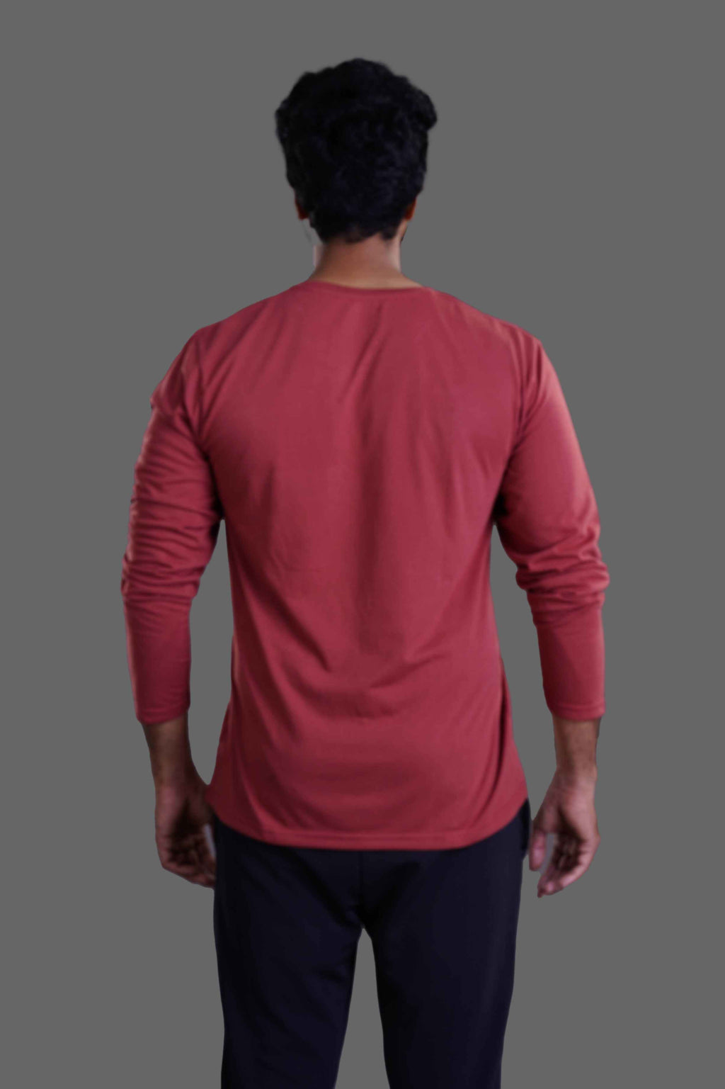 ROUND NECK FULL SLEEVES T- SHIRT - BRICK RED