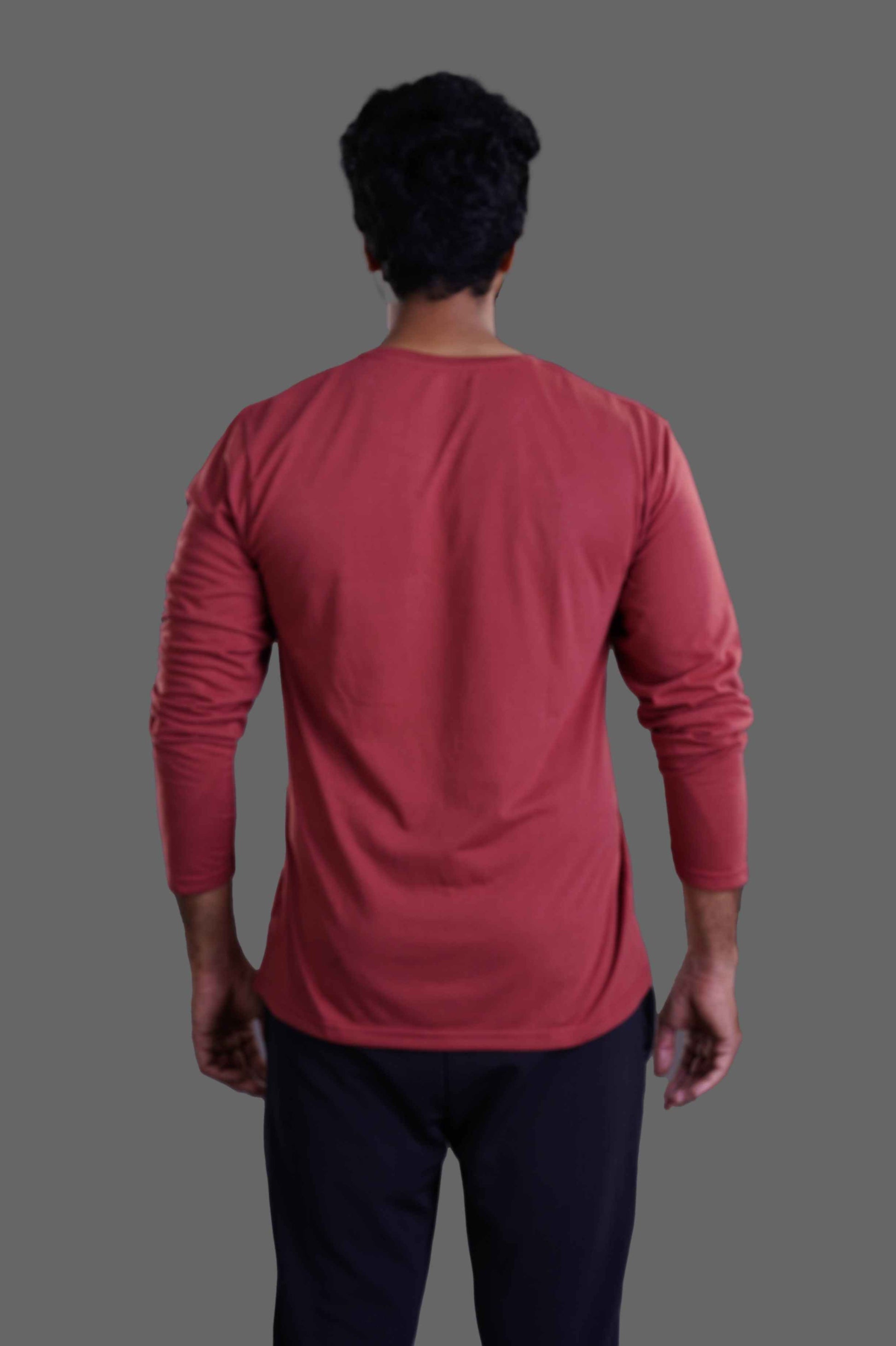 ROUND NECK FULL SLEEVES T- SHIRT - BRICK RED