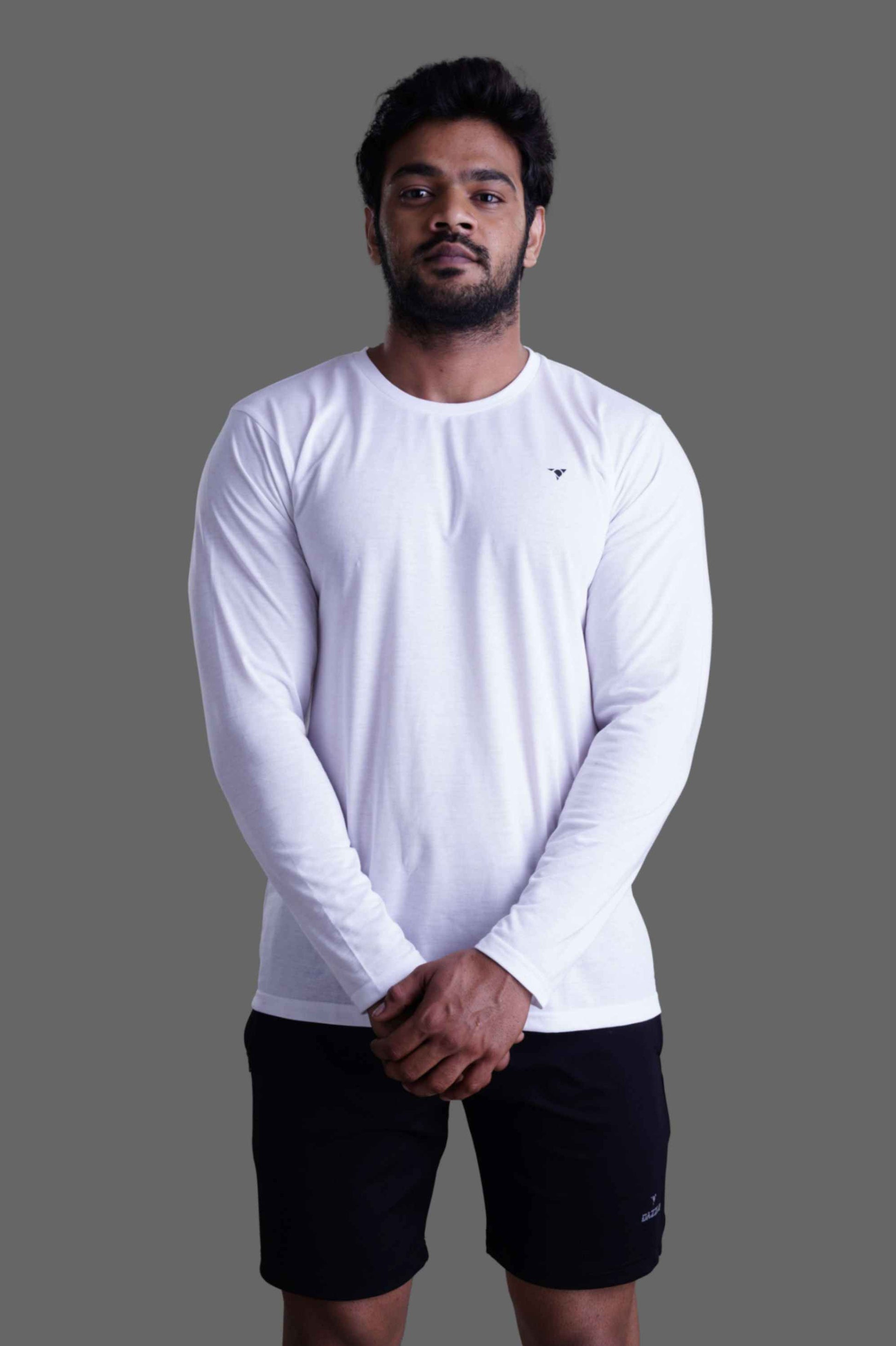 ROUND NECK FULL SLEEVES T- SHIRT - WHITE