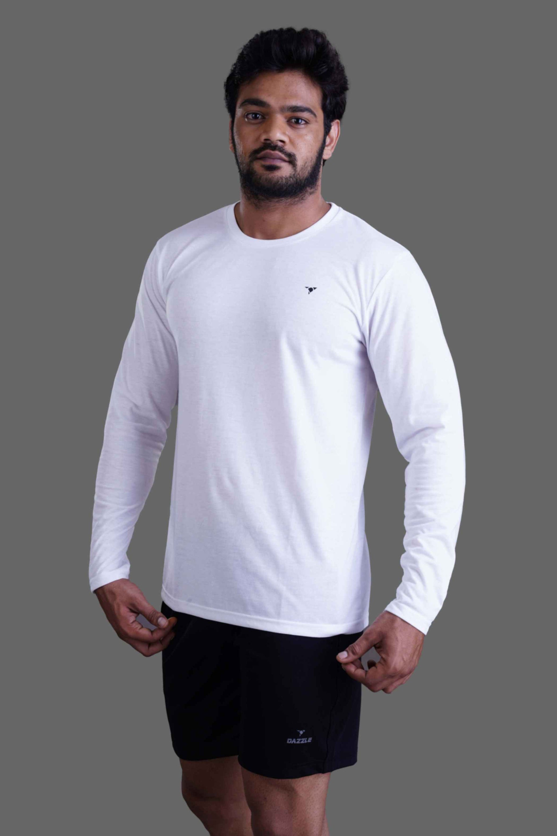 ROUND NECK FULL SLEEVES T- SHIRT - WHITE