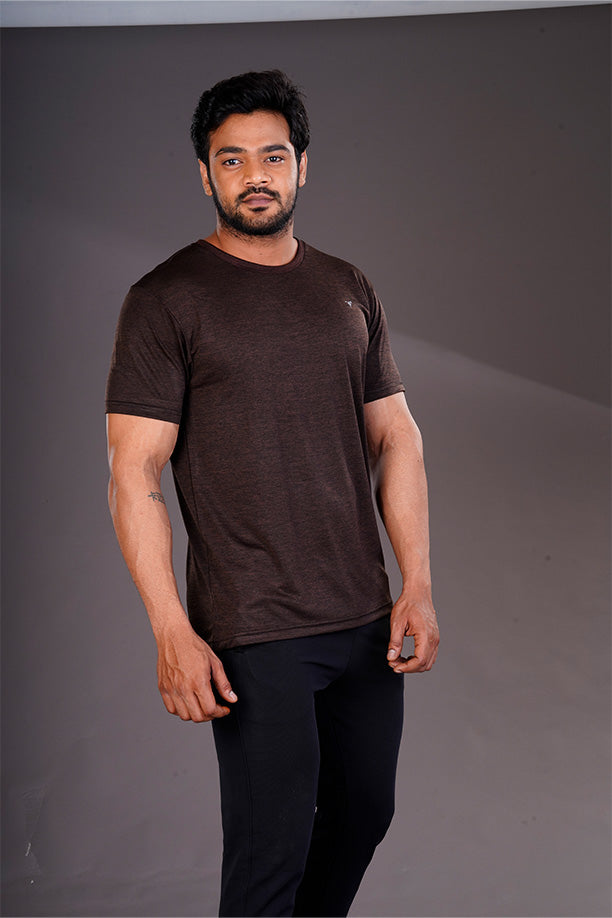 DRYFIT ROUND NECK T- SHIRT - COFFEE