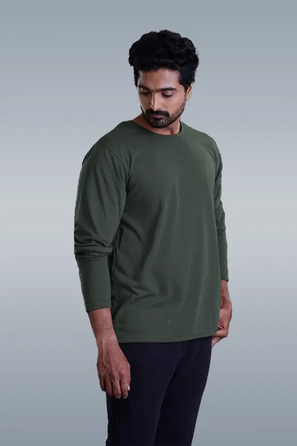 ROUND NECK FULL SLEEVES T- SHIRT - DARK GREY