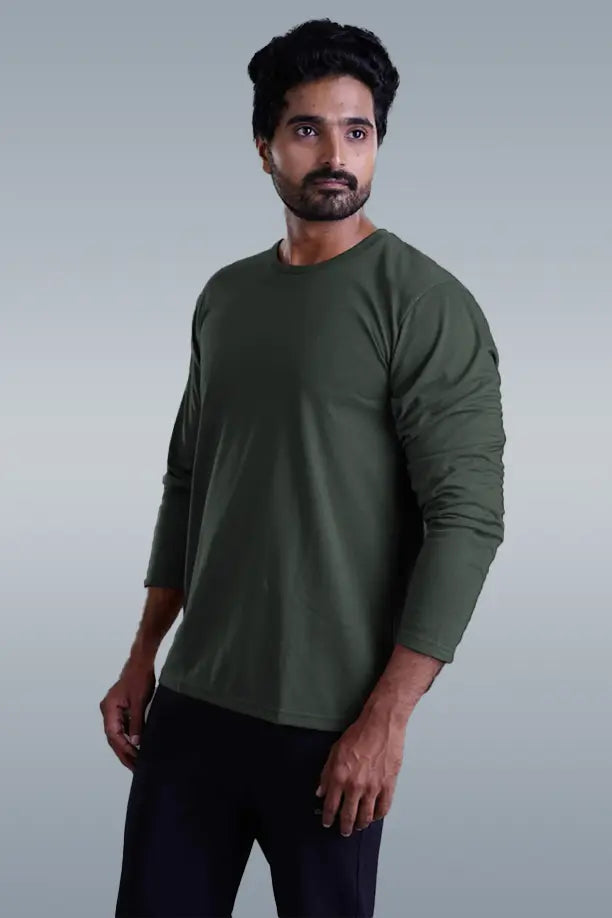 ROUND NECK FULL SLEEVES T- SHIRT - DARK GREY