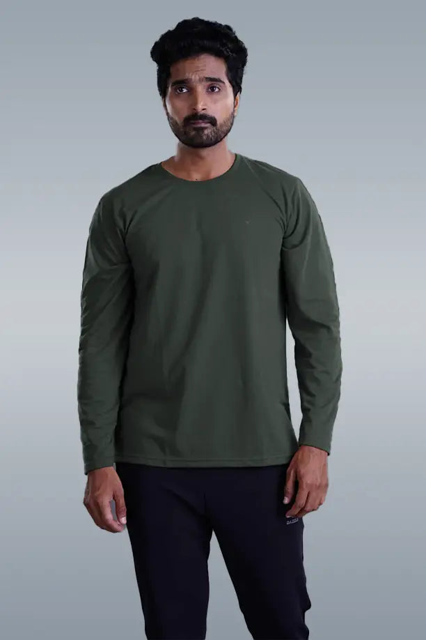 ROUND NECK FULL SLEEVES T- SHIRT - DARK GREY
