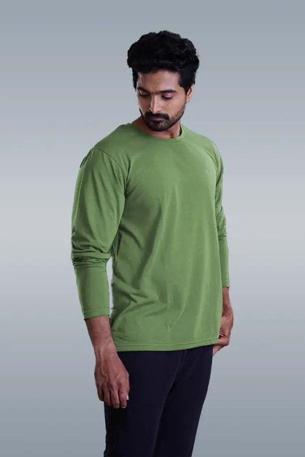 ROUND NECK FULL SLEEVES T- SHIRT - GREEN