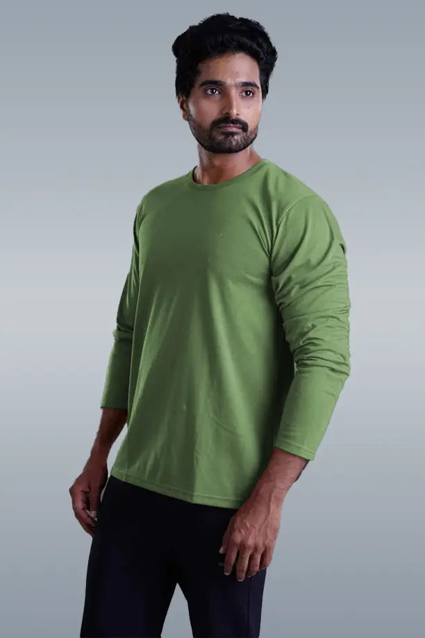ROUND NECK FULL SLEEVES T- SHIRT - GREEN