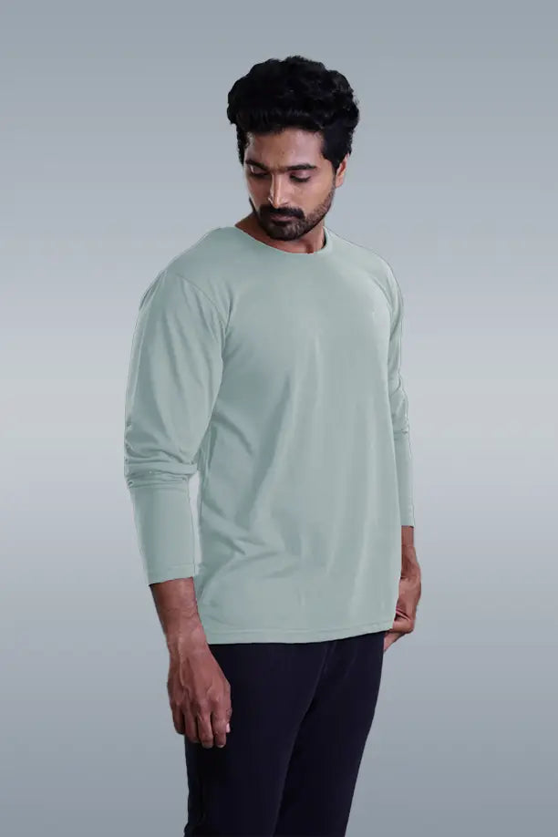 ROUND NECK FULL SLEEVES T- SHIRT - MEDIUM GREY