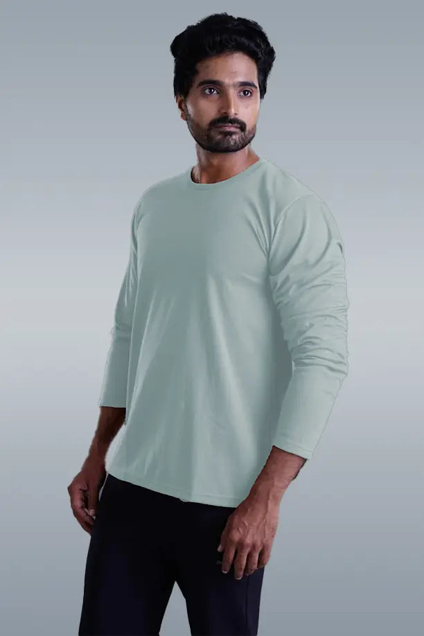 ROUND NECK FULL SLEEVES T- SHIRT - MEDIUM GREY