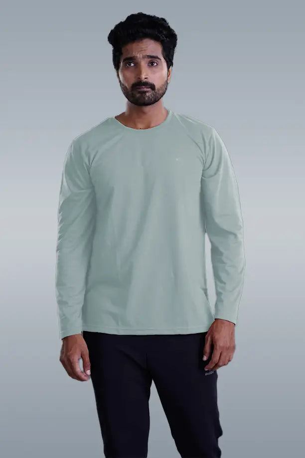 ROUND NECK FULL SLEEVES T- SHIRT - MEDIUM GREY