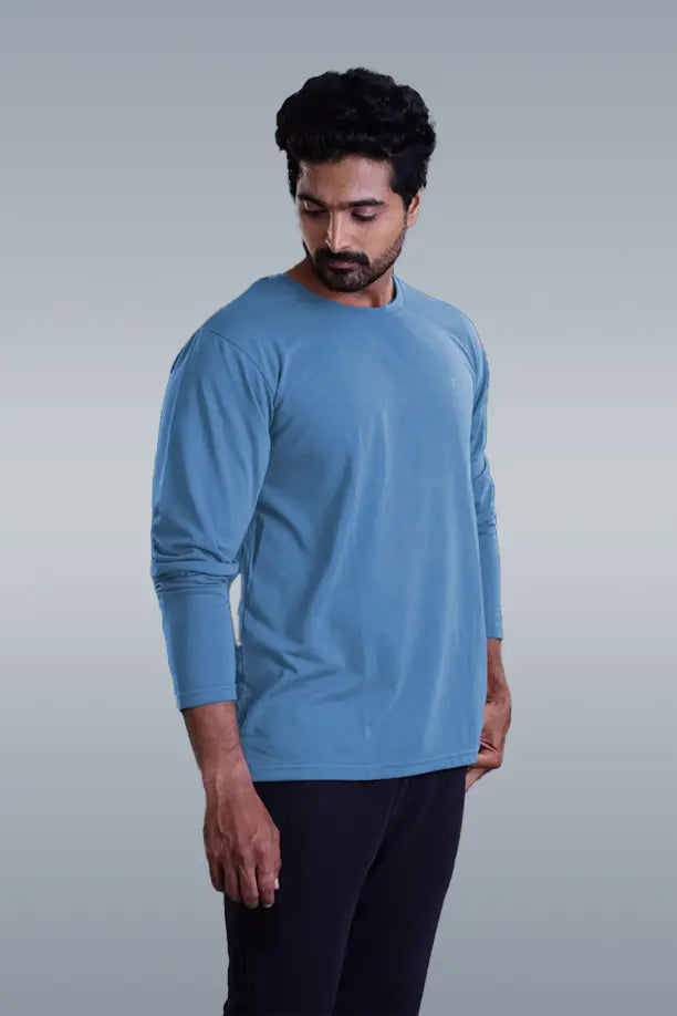 ROUND NECK FULL SLEEVES T- SHIRT - SKY BLUE