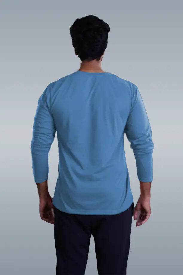 ROUND NECK FULL SLEEVES T- SHIRT - SKY BLUE