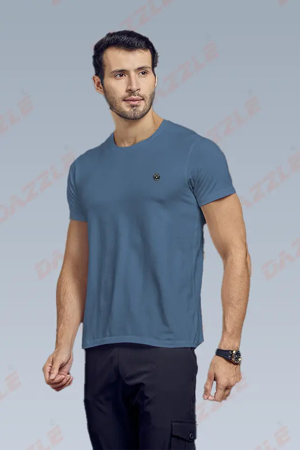 COTTON LYCRA CREW NECK T-SHIRT - BLUE GREY