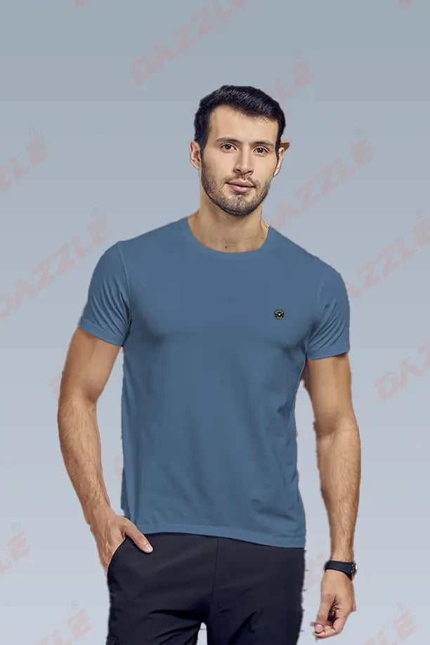 COTTON LYCRA CREW NECK T-SHIRT - BLUE GREY