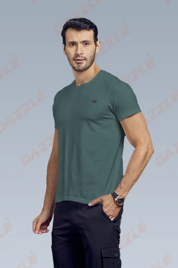 COTTON LYCRA CREW NECK T-SHIRT - LIGHT GREEN