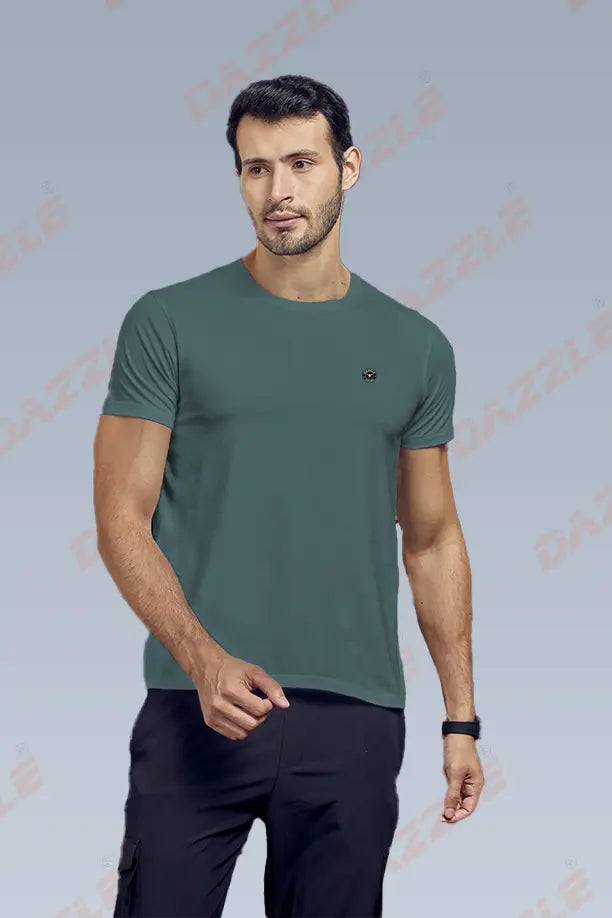 COTTON LYCRA CREW NECK T-SHIRT - LIGHT GREEN