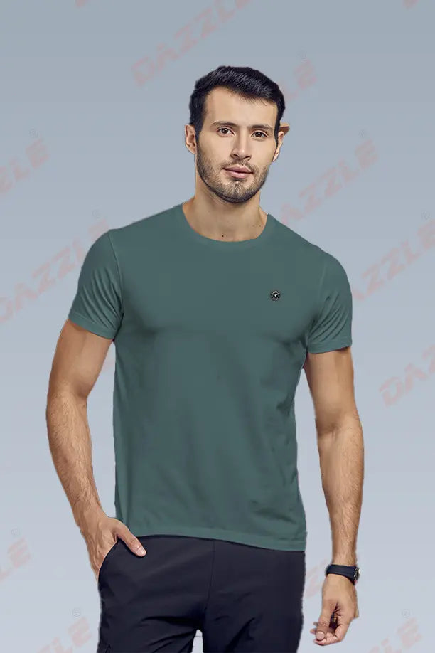 COTTON LYCRA CREW NECK T-SHIRT - LIGHT GREEN